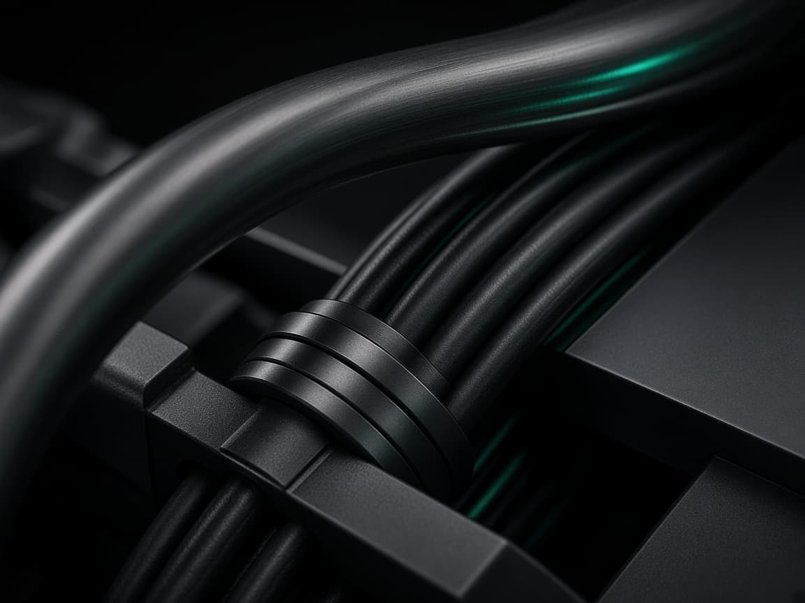 Close-up of industrial cable and conduit geometry