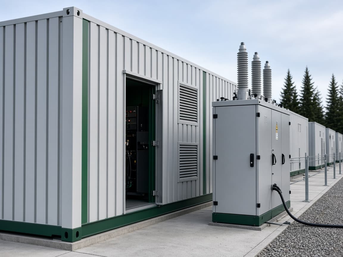 Battery energy storage containers in cool Nordic daylight